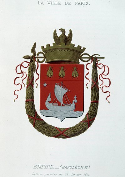 Paris Şehri arması: İmparatorluk (Napolyon I) - 29 Ocak 1811 tarihli mektup patenti - “Armorial National de France””, H. Traversier, Paris by French School