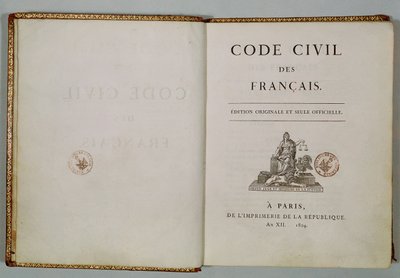Code Civil, başlık sayfasında açın, 1804 by French School