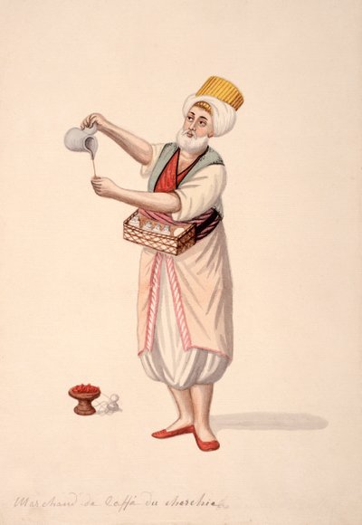 Kahveci, Osmanlı dönemi, 18. yüzyılın üçüncü çeyreği (kağıt üzerinde wc) by French School