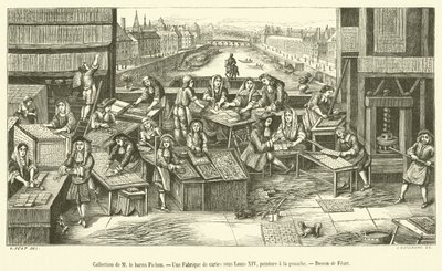 M le Baron Pichon Koleksiyonu, Louis XIV altında bir Kart Fabrikası (gravür) by French School
