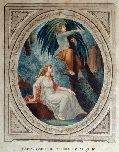 Hadi, Virginia'ya yardım et. Bernardin de Saint Pierre'in (1737-1814) “Paul ve Virginie” adlı romanı için illüstrasyon. 1790 gravür. La Rochelle, Yeni Dünya Müzesi by French School