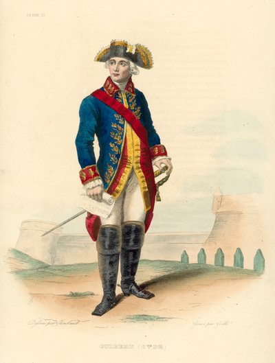 Guibert Kontu (renkli gravür) by French School