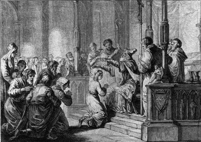 430 dolaylarında Saint Genevieve'in kutsanması: Saint Germain, Auxerre arifesi by French School