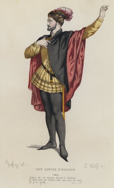 Corneille, Don Sanche D'Aragon, Perde I, Sc IV (renkli gravür) by French School