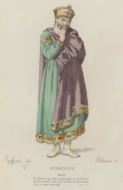 Corneille, Herakleios, Perde I, Sc I (renkli gravür) by French School