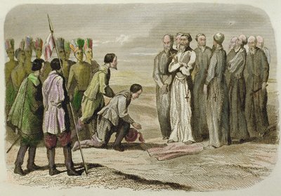 Cortes, Martin de Valencia'nın eteklerinde (el renkli gravür) by French School