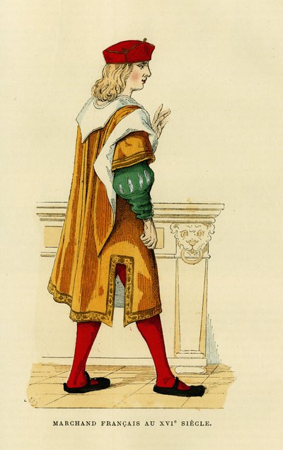 Bir Fransız tüccarın 17. yüzyıldaki kıyafeti. "France et les francais a travers les centuries" içinde renkli gravür, Augustin Challamel, F.Roy editör, Paris 1882. Selva Koleksiyonu. by French School