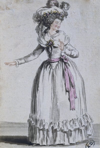 Oyuncu kostümü (renkli gravür) by French School