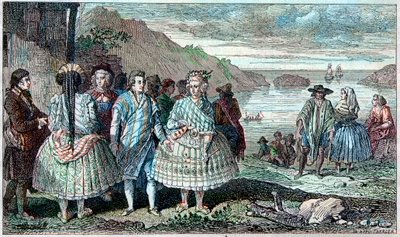 La Conception (Şili) sakinlerinin kostümleri - Atlas du Voyage de La Perouse (Laperouse) 1785-1788 yılları arasında, Paris 1797. by French School