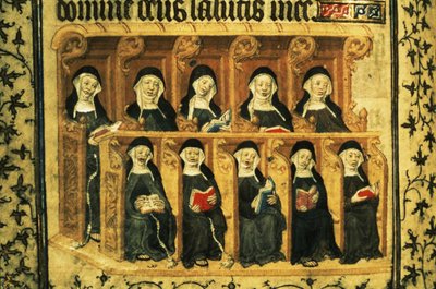 Cott Dom A XVII f.74v Rahibeler bir koro tezgahında, VI. Henry