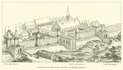 Jacobins Manastırı ve Philippe-Auguste altında çevreleyen duvar by French School