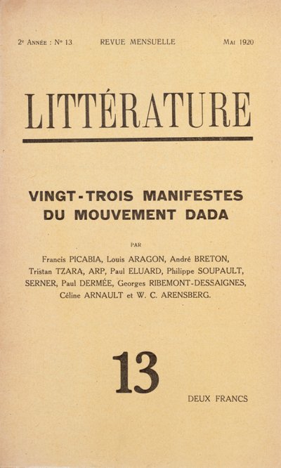 Dada hareketine adanmış aylık Edebiyat dergisinin kapağı, Mayıs 1920 by French School