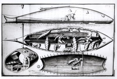 Bir Denizaltının Kesiti, bir el yazmasından, Mart 1689 by French School