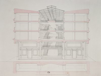 Napolyon konut geliştirme alanındaki bir evin kesiti, 58 rue Rochechouart, Paris, 1849 by French School
