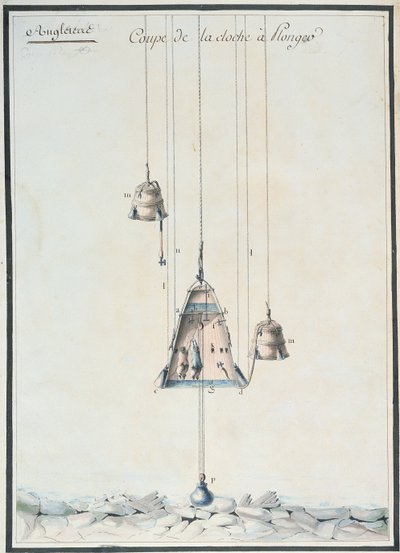 Dalış çanının kesit çizimi, 1785 (kağıt üzerinde wc) by French School