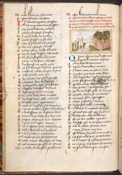 Dame Oiseuse, 'Le Roman de la Rose' c'den Sevgiliyi Zevkler Bahçesi'ndeki kapılardan kabul ediyor. 1400. by French School
