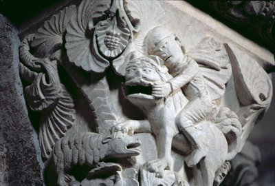 Aslanı Öldüren David (başlığın detayı) c.1130 (taş) by French School