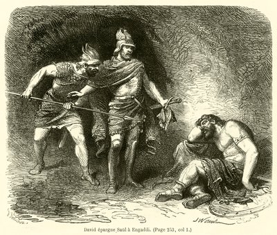 David epargne Saul a Engaddi (gravür) by French School