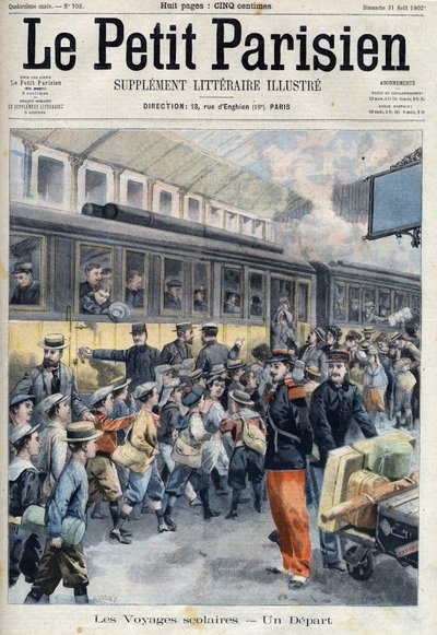 Okul gezisinde istasyondan ayrıldı. Çocuklar "Le petit Parisien" de trene biniyor” by French School