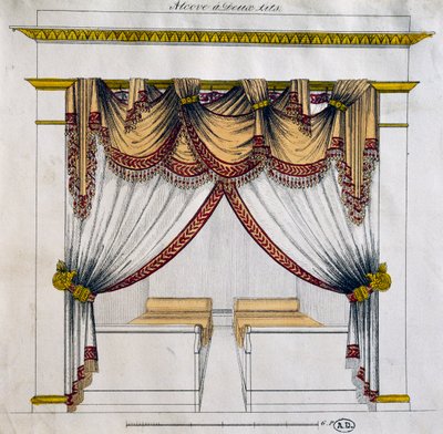 İki yataklı girinti tasarımı (Birinci İmparatorluk dönemi), illüstrasyon, Fransa by French School