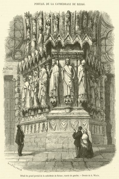 Reims katedralinin ana portalının detayı, sol bölme (gravür) by French School
