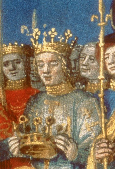 Fr 6465 f.247v Louis VIII (1187-1226) ve Blanche de Castile'nin Reims'de Kudüs Kralı'nın (parşömen) huzurunda taç giyme töreninden detay (38990 detayı) by French School