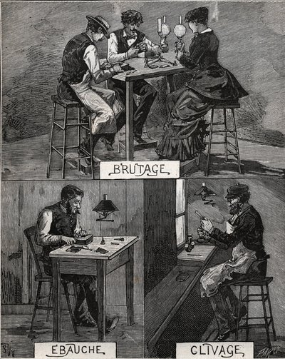 Elmas kesim, sağlam, pürüzlü ve yarılma. Adolphe BITARD