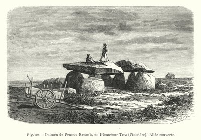 Dolmen de Pennou Kreach, en Plouneour Trez, Finistere, Allee couverte (gravür) by French School