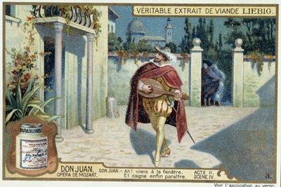 Don Juan: Perde II, Sahne IV, Serenat, Don Juan - chromo Liebig by French School