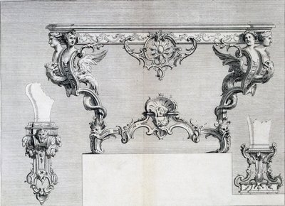 Duhamel tarafından bir araya getirilen Neo-klasik metal işçiliği tasarımlarından oluşan bir model kitabından rokoko ve klasik unsurlara sahip çift dallı şamdan, c.1770s-80s by French School