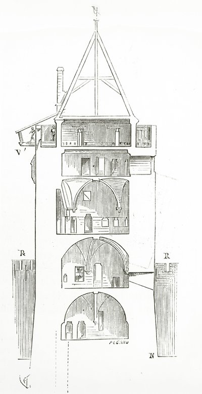 11. Yüzyıldan 16. Yüzyıla Fransız Mimarisi Sözlüğünden Çizim, 1861 by French School