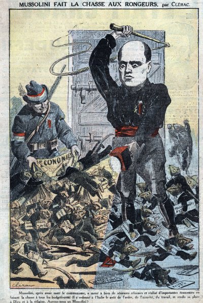 Duce Benito Mussolini devlet bütçesini başlatan kurum ve toplulukları avlıyor by French School