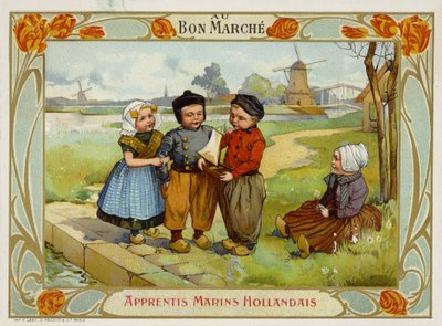 Hollandalı çocuklar yelkenliye bakıyor by French School