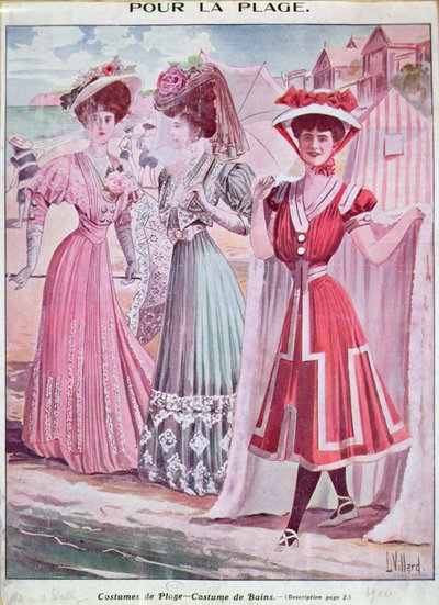 Yirminci yüzyılın başlarında plaj ve banyo Kostümleri, c.1906 (renkli taş) by French School