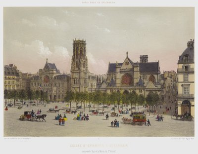 Saint Germain L'Auxerrois Kilisesi, yeni Kulesi ve 1. Bölge Belediye Binası (renkli taş) by French School