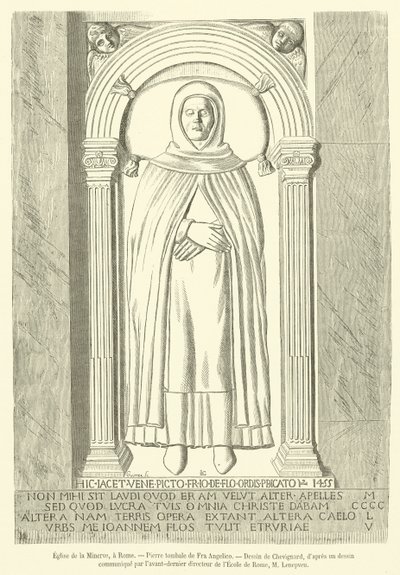 La Minerva Kilisesi, Roma, Fra Angelico mezar taşı (gravür) by French School