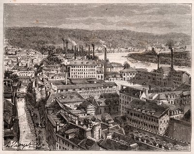 Elbeuf - Seine-Maritime - V.A. Malt-Brown tarafından “La France illustrée: coğrafya, tarih, istatistiksel yönetim” de gravür. 1884 by French School
