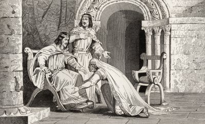 Emme kisses the knee of her husband Raoul (d.936) in recognition of his sovereignty, from 