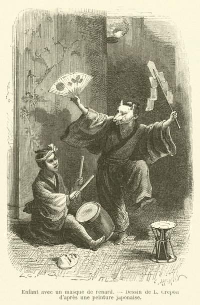 Tilki maskeli çocuk (gravür) by French School