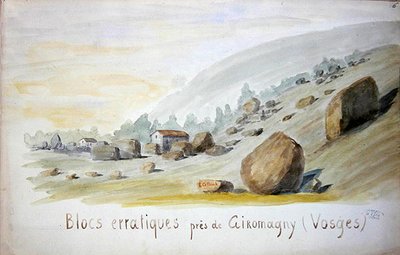 Vosges bölgesindeki Giromagny yakınlarındaki Düzensiz Bloklar (kağıt üzerine sulu boya) by French School
