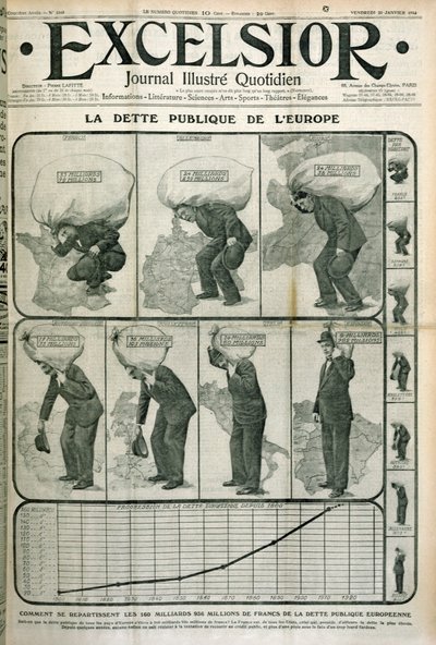 Europes Public Debt, Excelsior dergisinin kapağı, 23 Ocak 1914 by French School