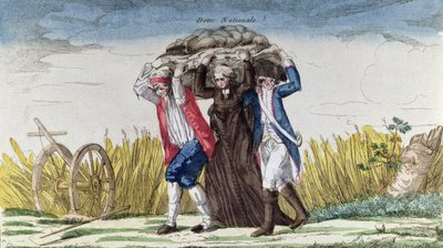 Vergilerin ve Devlet Borçlarının yükünü herkes taşır, c.1789 (renkli gravür) by French School