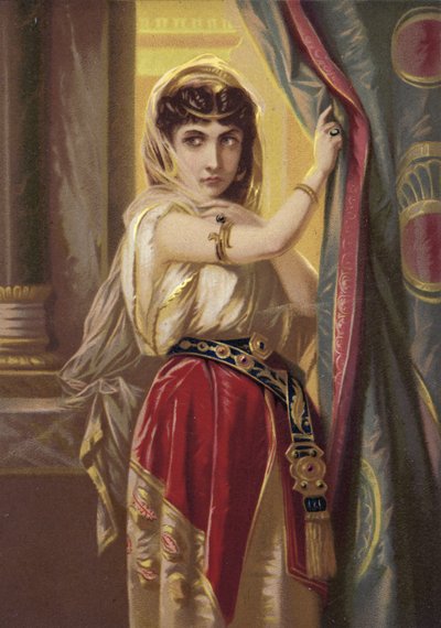 Egzotik kız, altın takılar takıyor (chromolitho) by French School