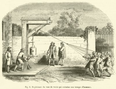 Bir adam birliğine liderlik eden cam vazo deneyimi (gravür) by French School