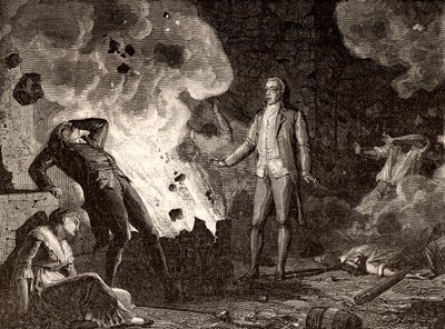 Fransa#39;nın Essonne kentindeki patlayıcı fabrikasının patlaması, c. 1788 (gravür) by French School