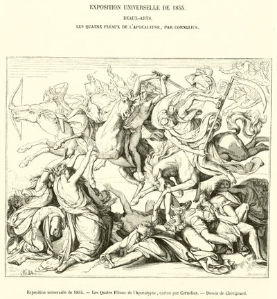 1855 Evrensel Sergisi, Mahşerin Dört Vebası (gravür) by French School