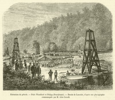 Petrol Çıkarma, Woodford ve Philipp Wells, Pensilvanya (gravür) by French School