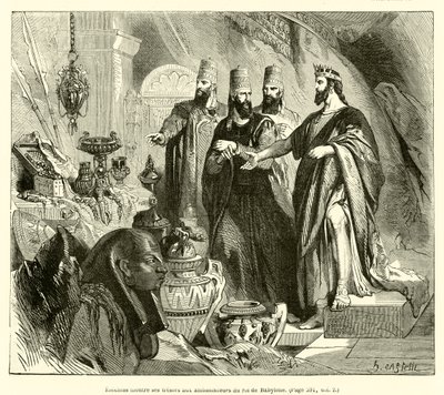 Hizkiya hazinelerini Babil kralının elçilerine gösteriyor (gravür) by French School