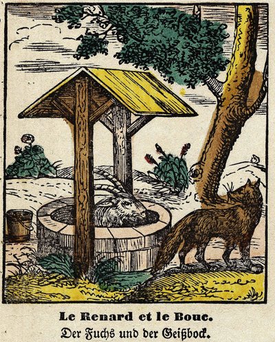 Fables de La Fontaine: tilki ve iyi. Epinal