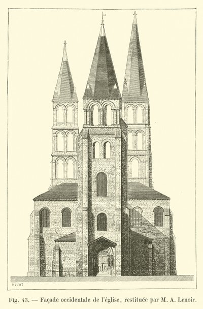 M A Lenoir tarafından restore kilisenin batı cephesi, by French School